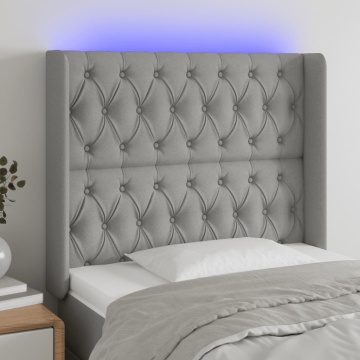 Tăblie de pat cu LED, gri deschis, 93x16x118/128 cm, textil - Img 1