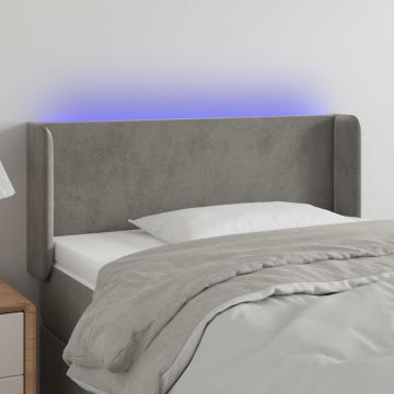 Tăblie de pat cu LED, gri deschis, 93x16x78/88 cm, catifea - Img 1