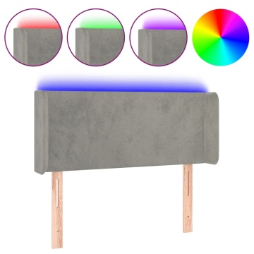 Tăblie de pat cu LED, gri deschis, 93x16x78/88 cm, catifea - Img 2
