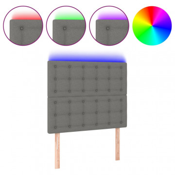 Tăblie de pat cu LED, gri închis, 100x5x118/128 cm, textil - Img 2
