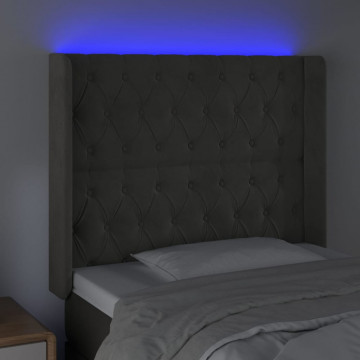 Tăblie de pat cu LED, gri închis, 103x16x118/128 cm, catifea - Img 4