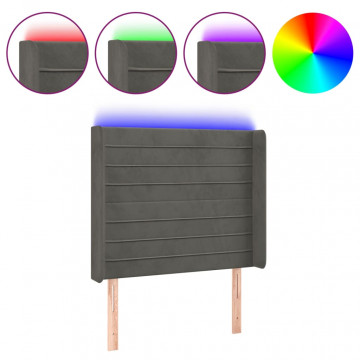 Tăblie de pat cu LED, gri închis, 103x16x118/128 cm, catifea - Img 2