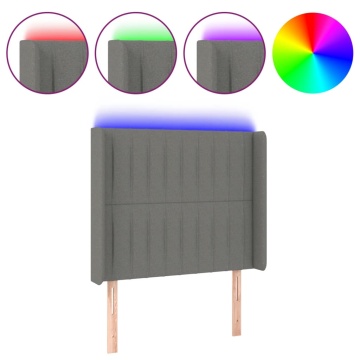 Tăblie de pat cu LED, gri închis, 103x16x118/128 cm, textil - Img 2