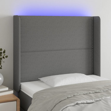 Tăblie de pat cu LED, gri închis, 103x16x118/128 cm, textil - Img 1
