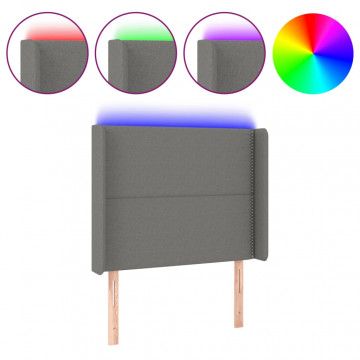 Tăblie de pat cu LED, gri închis, 103x16x118/128 cm, textil - Img 2