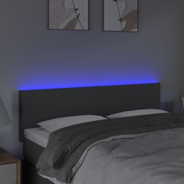 Tăblie de pat cu LED, gri închis, 144x5x78/88 cm, textil - Img 3