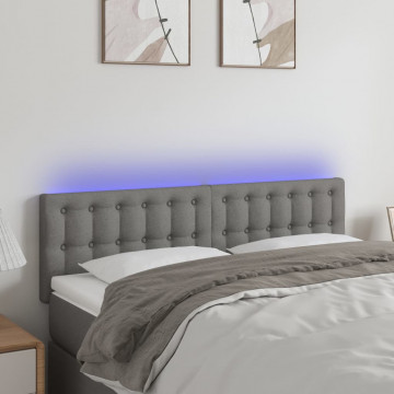 Tăblie de pat cu LED, gri închis, 144x5x78/88 cm, textil - Img 1
