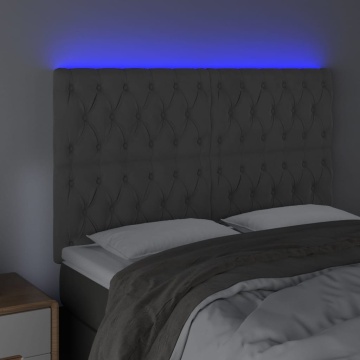 Tăblie de pat cu LED, gri închis, 144x7x118/128 cm, catifea - Img 3