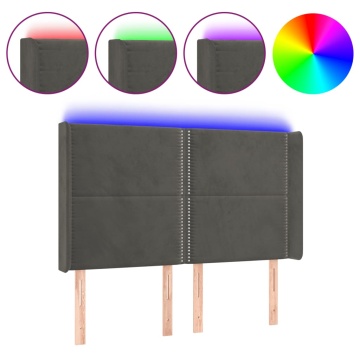 Tăblie de pat cu LED, gri închis, 147x16x118/128 cm, catifea - Img 2