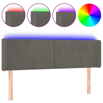 Tăblie de pat cu LED, gri închis, 147x16x78/88 cm, catifea - Img 2
