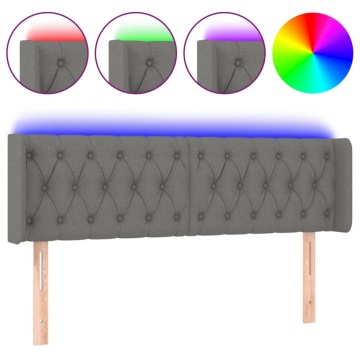 Tăblie de pat cu LED, gri închis, 147x16x78/88 cm, textil - Img 2