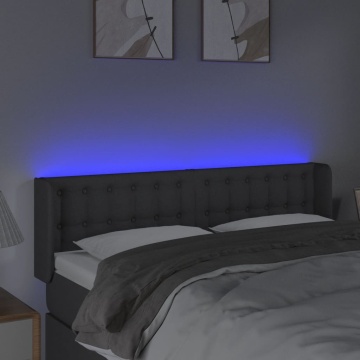 Tăblie de pat cu LED, gri închis, 147x16x78/88 cm, textil - Img 4