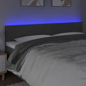 Tăblie de pat cu LED, gri închis, 160x5x78/88 cm, textil - Img 3