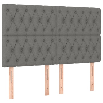 Tăblie de pat cu LED, gri închis, 160x7x118/128 cm, textil - Img 4
