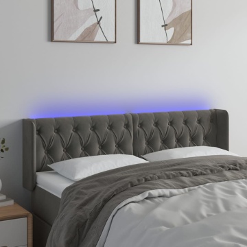 Tăblie de pat cu LED, gri închis, 163x16x78/88 cm, catifea - Img 1