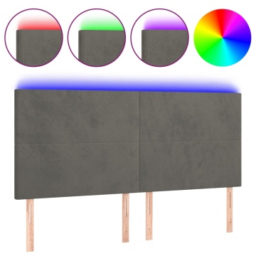 Tăblie de pat cu LED, gri închis, 180x5x118/128 cm, catifea - Img 2
