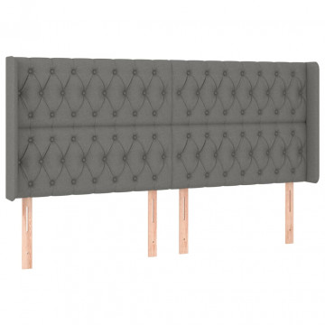 Tăblie de pat cu LED, gri închis, 183x16x118/128 cm, textil - Img 3