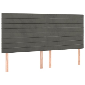 Tăblie de pat cu LED, gri închis, 200x5x118/128 cm, catifea - Img 4