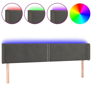 Tăblie de pat cu LED, gri închis, 203x16x78/88 cm, catifea - Img 2