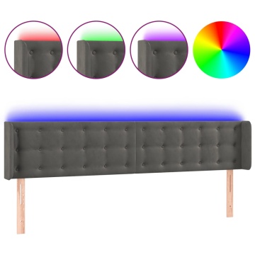 Tăblie de pat cu LED, gri închis, 203x16x78/88 cm, catifea - Img 2