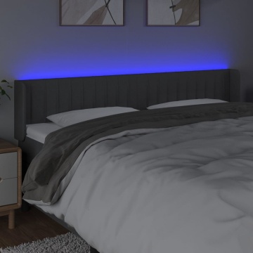 Tăblie de pat cu LED, gri închis, 203x16x78/88 cm, textil - Img 4