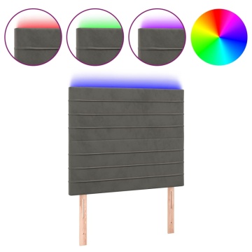Tăblie de pat cu LED, gri închis, 90x5x118/128 cm, catifea - Img 2