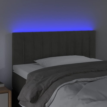 Tăblie de pat cu LED, gri închis, 90x5x78/88 cm, catifea - Img 3