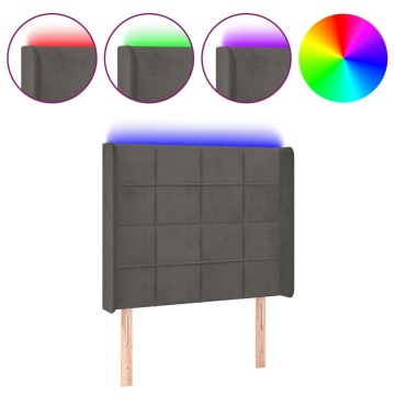 Tăblie de pat cu LED, gri închis, 93x16x118/128 cm, catifea - Img 2