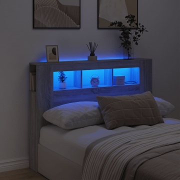 Tăblie de pat cu LED, gri sonoma, 140x18,5x103,5 cm, lemn - Img 1