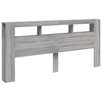 Tăblie de pat cu LED, gri sonoma, 220x18,5x103,5 cm, lemn - Img 3