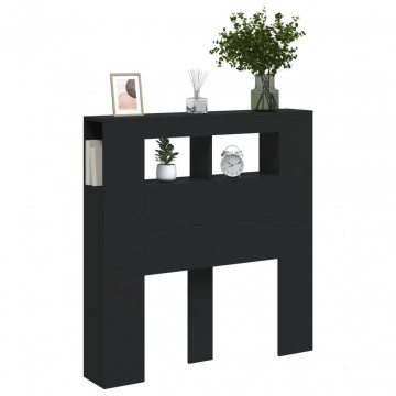 Tăblie de pat cu LED, negru, 100x18,5x103,5 cm, lemn - Img 8