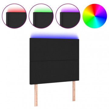 Tăblie de pat cu LED, negru, 100x5x118/128 cm, piele ecologică - Img 2