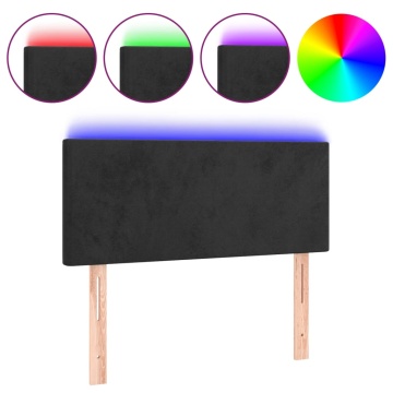 Tăblie de pat cu LED, negru, 100x5x78/88 cm, catifea - Img 2
