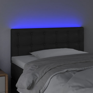 Tăblie de pat cu LED, negru, 100x5x78/88 cm, piele ecologică - Img 3