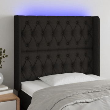 Tăblie de pat cu LED, negru, 103x16x118/128 cm, textil - Img 1