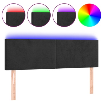 Tăblie de pat cu LED, negru, 144x5x78/88 cm, catifea - Img 2