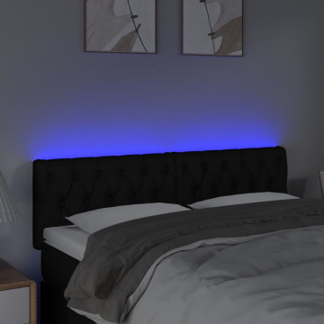 Tăblie de pat cu LED, negru, 144x7x78/88 cm, textil - Img 3