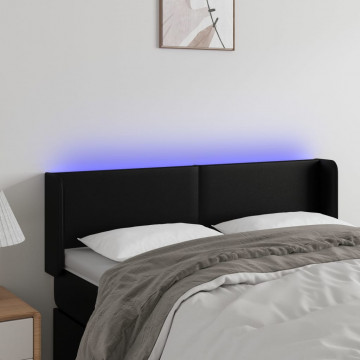 Tăblie de pat cu LED, negru, 147x16x78/88 cm, piele ecologică - Img 1