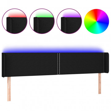 Tăblie de pat cu LED, negru, 163x16x78/88 cm, textil - Img 2