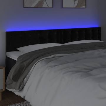 Tăblie de pat cu LED, negru, 180x5x78/88 cm, catifea - Img 3