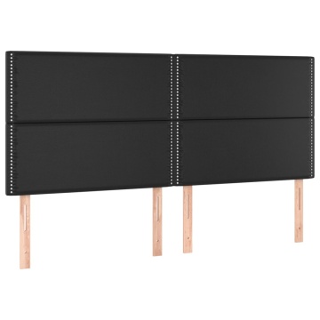 Tăblie de pat cu LED, negru, 200x5x118/128 cm, piele ecologică - Img 4