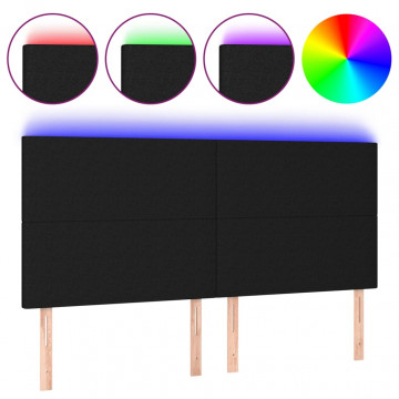 Tăblie de pat cu LED, negru, 200x5x118/128 cm, textil - Img 2