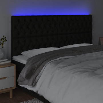 Tăblie de pat cu LED, negru, 200x7x118/128 cm, textil - Img 3