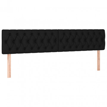 Tăblie de pat cu LED, negru, 200x7x78/88 cm, textil - Img 4