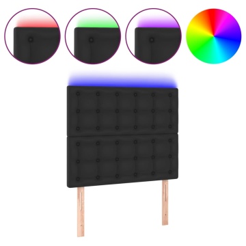 Tăblie de pat cu LED, negru, 80x5x118/128 cm, piele ecologică - Img 2