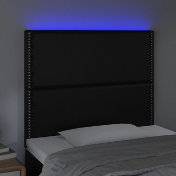 Tăblie de pat cu LED, negru, 80x5x118/128 cm, piele ecologică - Img 3
