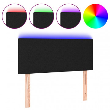 Tăblie de pat cu LED, negru, 80x5x78/88 cm, textil - Img 2