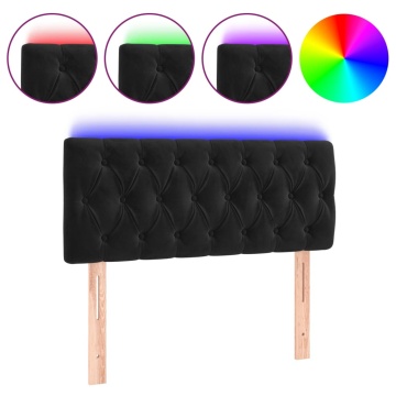 Tăblie de pat cu LED, negru, 90x7x78/88 cm, catifea - Img 2