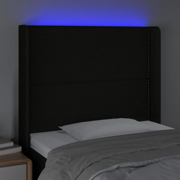 Tăblie de pat cu LED, negru, 93x16x118/128 cm, textil - Img 4