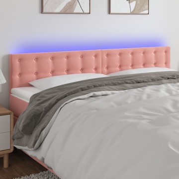 Tăblie de pat cu LED, roz, 160x5x78/88 cm, catifea - Img 1